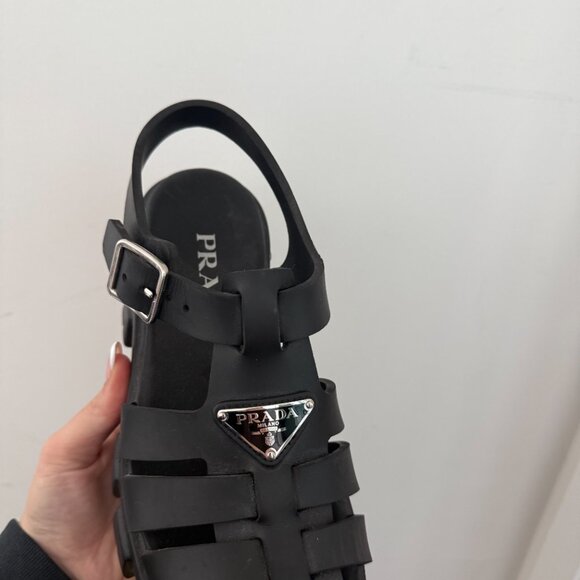 Prada Monolith Platform Sandals Black Strappy Cage Vamp Foam Rubber Sz 38 - Picture 5 of 11
